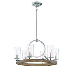 Minka Lavery Country Estates 6 Light Transitional Chandelier in Sun Faded Wood With Brushed Nickel
