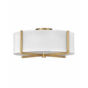 Hinkley Axis Off White 3-Light Semi-Flush Ceiling Light In Heritage Brass
