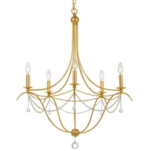 Crystorama Metro 5 Light 32 Inch Transitional Chandelier in Antique Gold with Clear Glass Beads Crystals