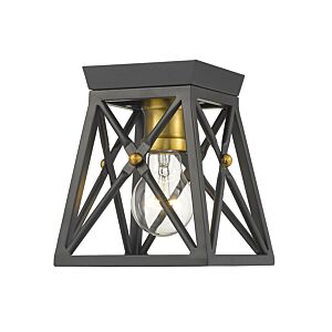 Z-Lite Trestle 1-Light Flush Mount Ceiling Light In Matte Black With Olde Brass