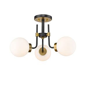 Z-Lite Parsons 3-Light Semi Flush Mount Ceiling Light In Matte Black With Olde Brass