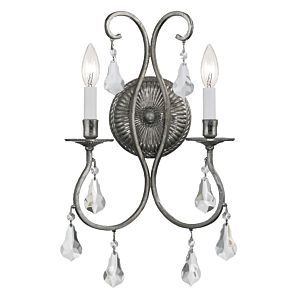 Crystorama Ashton 2 Light 19 Inch Wall Sconce in Olde Silver with Clear Hand Cut Crystals