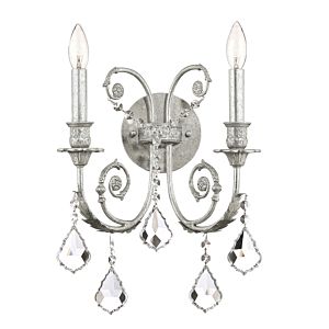 Crystorama Regis 2 Light 15 Inch Wall Sconce in Olde Silver with Clear Hand Cut Crystals