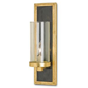 Currey & Company 18" Charade Gold Wall Sconce in Contemporary Gold Leaf and Black Penshell Crackle