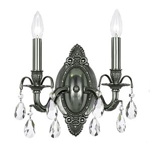 Crystorama Dawson 2 Light 10 Inch Wall Sconce in Pewter with Clear Swarovski Strass Crystals
