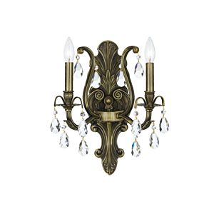 Crystorama Dawson 2 Light 16 Inch Wall Sconce in Antique Brass with Clear Hand Cut Crystals