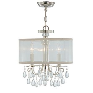 Crystorama Hampton 3 Light 17 Inch Mini Chandelier in Polished Chrome with Clear Teardrop Almond Crystals