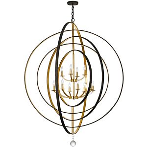 Crystorama Luna 12 Light 70 Inch Industrial Chandelier in English Bronze And Antique Gold