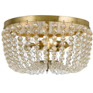 Crystorama Rylee 3 Light 13 Inch Ceiling Light in Antique Gold with Hand Cut Crystal Beads Crystals