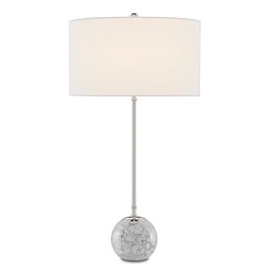 Villette 1-Light Table Lamp in Gray & White Veined Marble with Polished Nickel