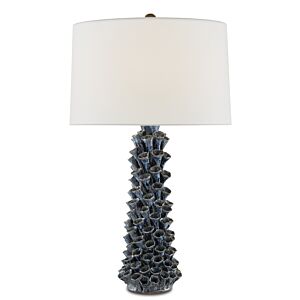 Sunken 1-Light Table Lamp in Blue Drip Glaze