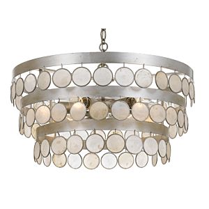 Crystorama Coco 6 Light 12 Inch Coastal Chandelier in Antique Silver with Capiz Shell Crystals