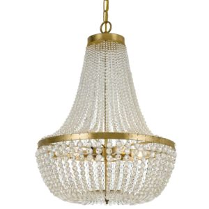 Crystorama Rylee 6 Light 25 Inch Transitional Chandelier in Antique Gold with Clear Glass Beads Crystals