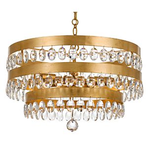 Crystorama Perla 5 Light 14 Inch Transitional Chandelier in Antique Gold with Clear Elliptical Faceted Crystals