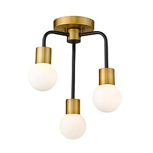 Z-Lite Neutra 3-Light Semi Flush Mount Ceiling Light In Matte Black With Foundry Brass