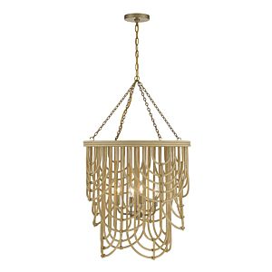 Bremen 4-Light Pendant in Burnished Brass with Natural Rattan