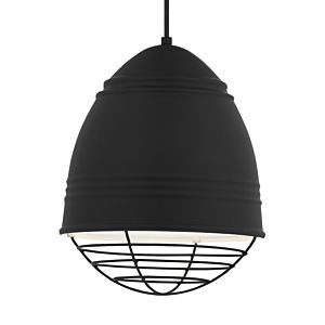 Tech Loft 15 Inch Pendant Light in Rubberized Black with White Interior