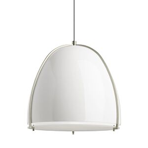 Paravo 1-Light LED Pendant in Gloss White with Satin Nickel