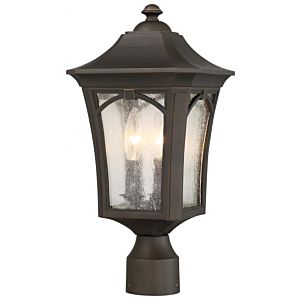 The Great Outdoors Solida 3 Light 18 Inch Outdoor Post Light in Oil Rubbed Bronze with Gold High