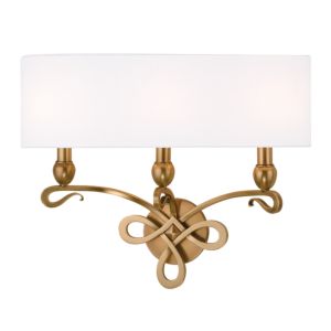 Hudson Valley Pawling 3 Light 17 Inch Wall Sconce in Aged Brass