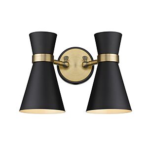Z-Lite Soriano 2-Light Wall Sconce In Matte Black With Heritage Brass