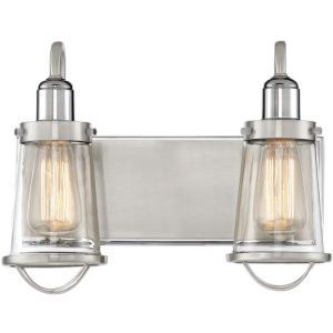 Savoy House Lansing 2 Light Bathroom Vanity Light in Satin Nickel with Polished Nickel Accents