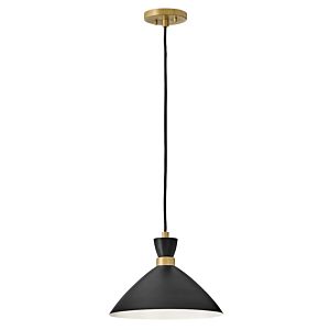 Simon Pendant Light in Black with Heritage Brass accents