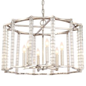 Crystorama Carson 6 Light 17 Inch Modern Chandelier in Polished Nickel with Crystal Cubes Crystals