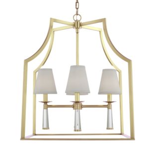  Baxter  Transitional Chandelier in Aged Brass with Glass Finials Crystals