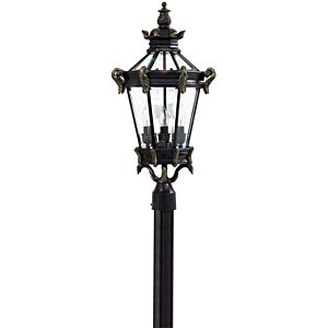 The Great Outdoors Stratford Hall 4 Light 28 Inch Outdoor Post Light in Heritage with Gold Highlights