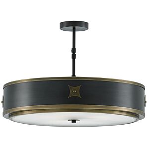 Currey & Company 3-Light 13" Huntsman Pendant in Satin Black and Antique Brass and White