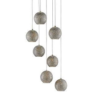 Giro 7-Light Pendant in Painted Silver with Nickel with Blue
