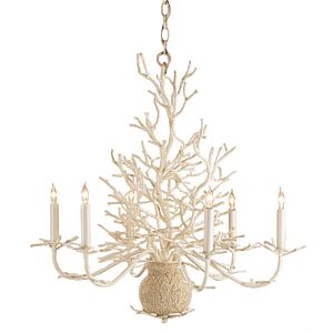 Seaward 6-Light Chandelier in White Coral with Natural Sand