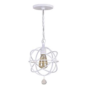 Crystorama Solaris 9 Inch Pendant Light in Wet White with Clear Glass Drops Crystals