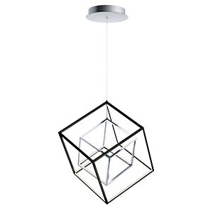 4 Square 1-Light LED Pendant in Black with Polished Chrome