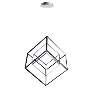 4 Square 1-Light LED Pendant in Black with Polished Chrome