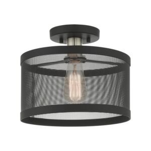 Industro 1-Light Semi-Flush Mount in Black w with Brushed Nickels