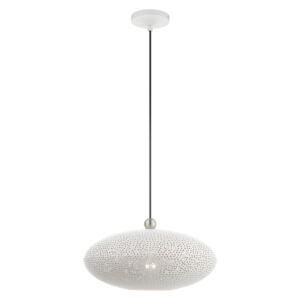 Dublin 1-Light Pendant in White w with Brushed Nickels