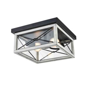 County Fair Outdoor 2-Light Outdoor Flush Mount in Black and Birchwood