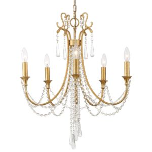 Crystorama Arcadia 5 Light 29 Inch Chandelier in Antique Gold with Hand Cut Crystal Crystals