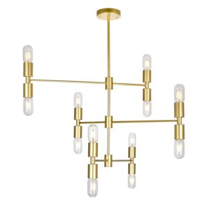 CWI Hand Crank 12 Light Chandelier With Medallion Gold Finish