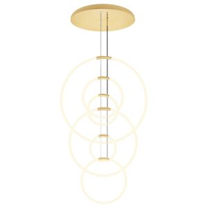 CWI Hoops 6 Light LED Chandelier With Satin Gold Finish