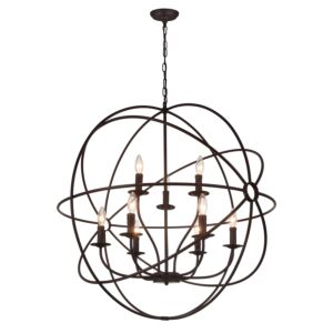 CWI Arza 9 Light Up Chandelier With Brown Finish