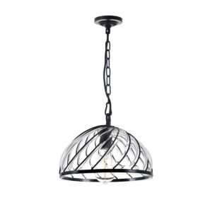 CWI Escot 1 Light Down Pendant With Black & Wood Finish