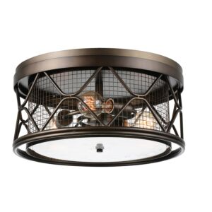 CWI Kali 3 Light Cage Flush Mount With Light Brown Finish