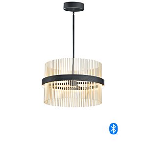 Chimes WiZ 2-Light LED Pendant in Black with Satin Brass