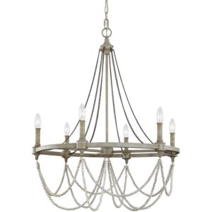 Visual Comfort Studio Beverly 6-Light Chandelier in French Washed Oak And Distressed White Wood by Sean Lavin