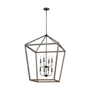 Visual Comfort Studio Gannet 8-Light Multi-Tier Chandelier in Weathered Oak Wood And Antique Forged Iron by Sean Lavin
