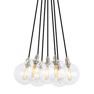 Visual Comfort Modern Gambit 7-Light 2700K LED Contemporary Chandelier in Satin Nickel and Clear