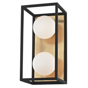 Mitzi Aira 2 Light 10 Inch Bathroom Vanity Light in Aged Brass and Black